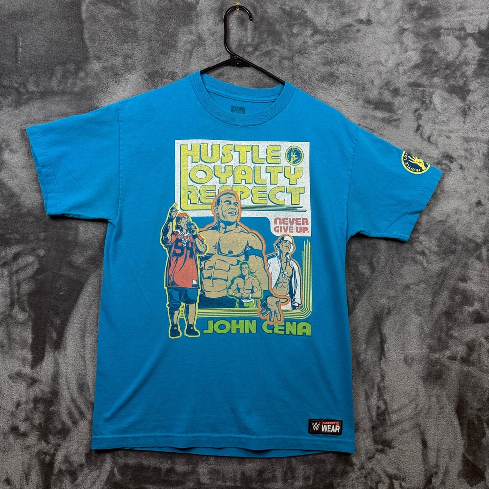 WWE John Cena Graphic Tee Mens Medium Blue Hustle Loyalty Respect U C ME Shirt